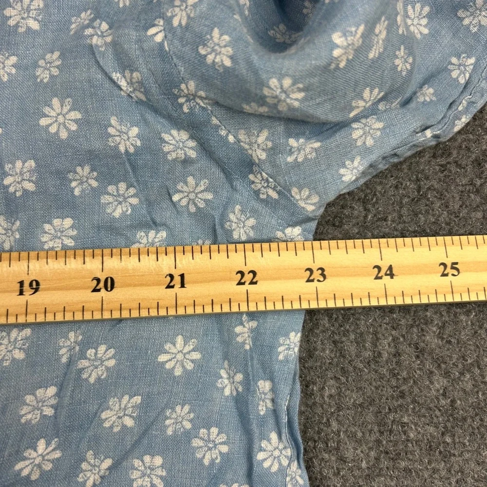 Saks Fifth Avenue Shirt Mens L Light Blue Daisy Floral 100% Linen Button Up - Picture 7 of 10